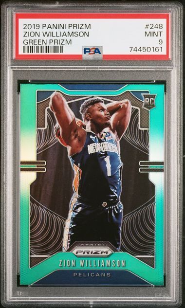 ZION WILLIAMSON 2019-20 PANINI PRIZM GREEN ROOKIE PRIZMS RC #248 PSA 9 MINT
