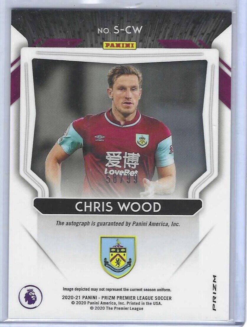 CHRIS WOOD 2020-21 PANINI PRIZM EPL PURPLE PRIZM AUTO #D 58/99