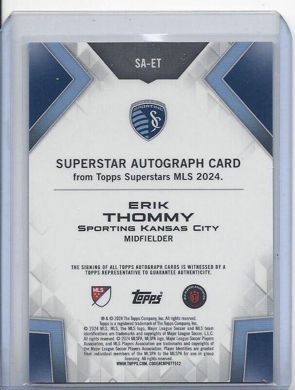 ERIK THOMMY 2024 TOPPS MLS SUPERSTARS REFRACTOR AUTO #SA-ET