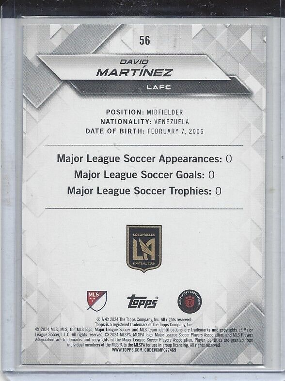 DAVID MARTINEZ 2024 TOPPS MLS SUPERSTARS BLUE RARE RC #56