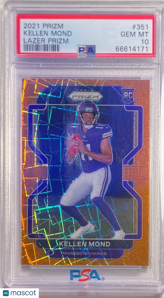 KELLEN MOND 2021 PANINI PRIZM ORANGE LAZER PRIZM RC #351 PSA 10 GEM POP 16