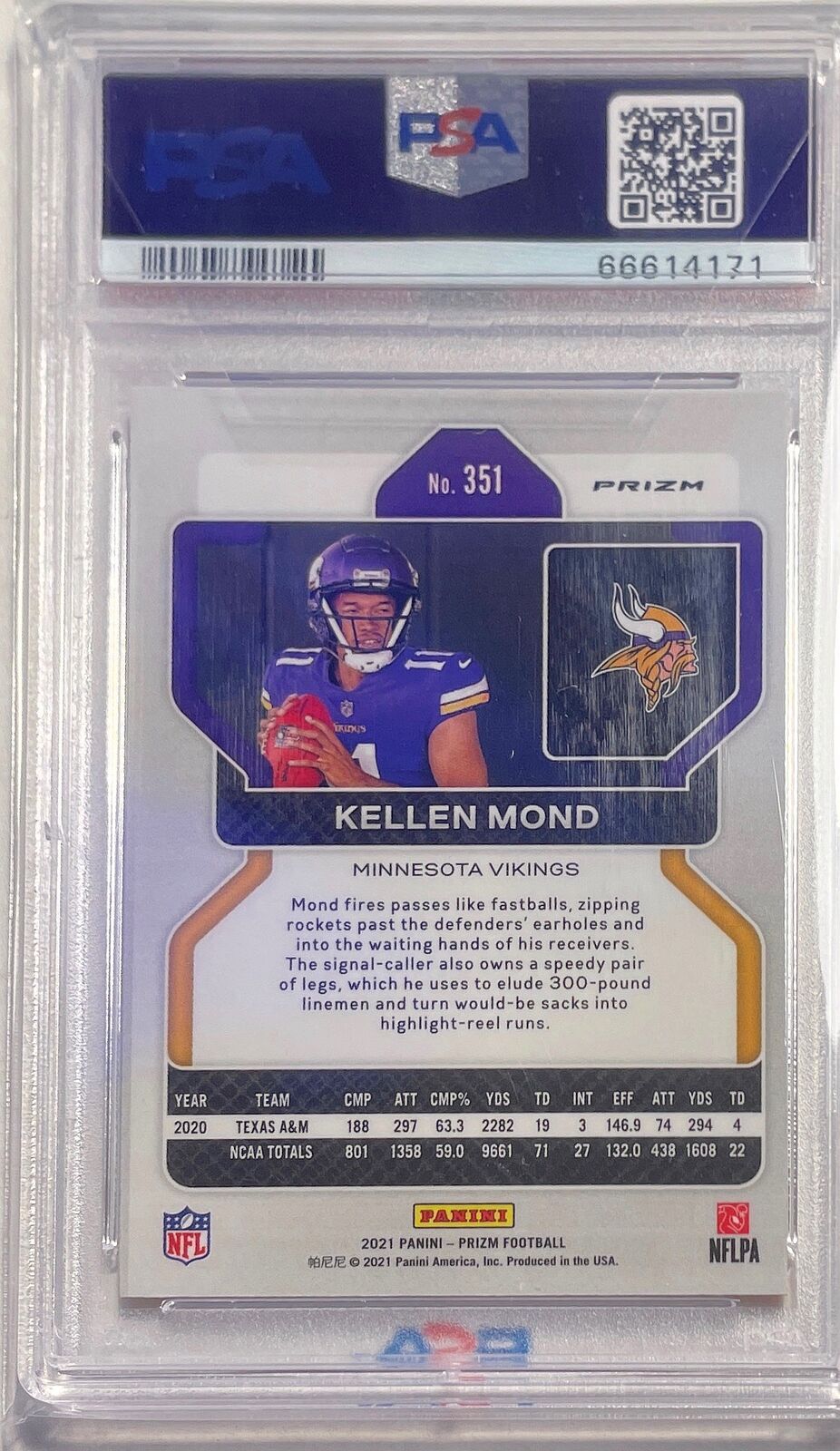 KELLEN MOND 2021 PANINI PRIZM ORANGE LAZER PRIZM RC #351 PSA 10 GEM POP 16
