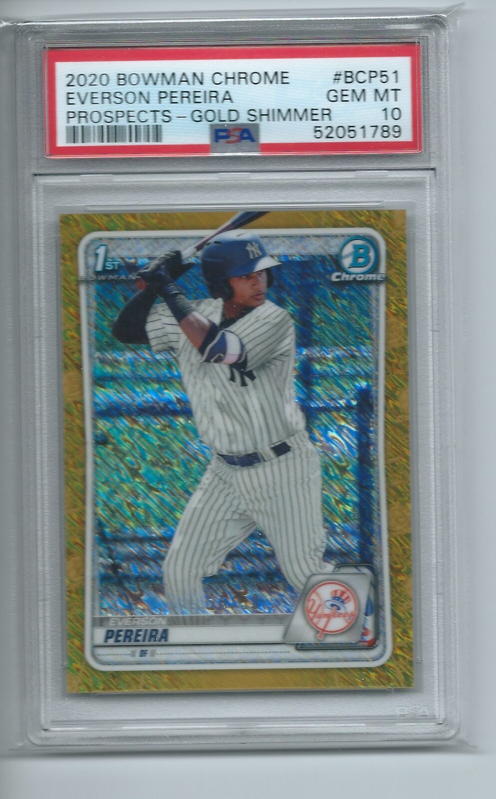 EVERSON PEREIRA 2020 BOWMAN CHROME PROSPECTS 1ST GOLD SHIMMER 26/50 PSA 10 POP 8