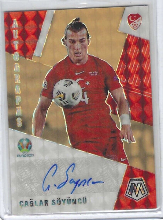 CAGLAR SOYUNCU 2020-21 PANINI MOSAIC UEFA ORANGE FLOURESCENT PRIZM AUTO #D 2/5