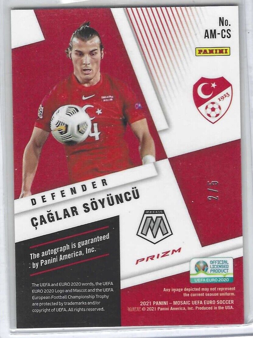 CAGLAR SOYUNCU 2020-21 PANINI MOSAIC UEFA ORANGE FLOURESCENT PRIZM AUTO #D 2/5