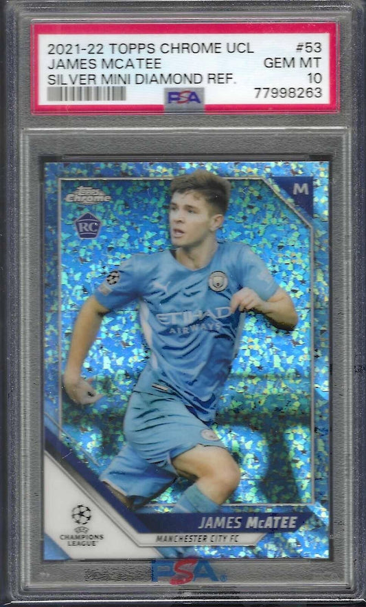 JAMES MCATEE 2021-22 TOPPS CHROME SILVER MINI DIAMOND RC /275 PSA 10 GEM POP 2