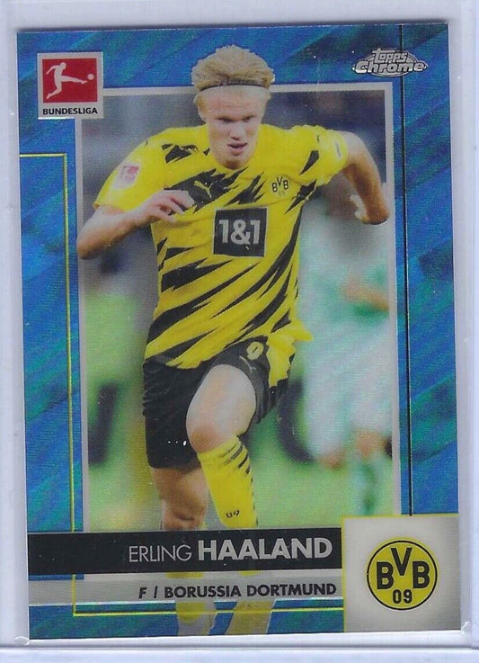 ERLING HAALAND 2020-21 TOPPS CHROME BUNDESLIGA BLUE REFRACTOR #D 129/150