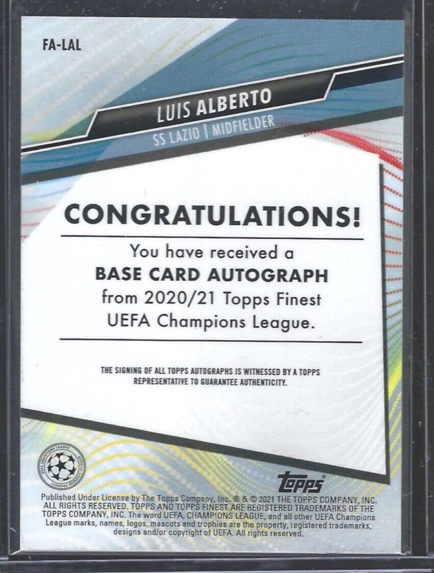 LUIS ALBERTO 2020-21 TOPPS FINEST UCL SILVER REFRACTOR AUTO #FA-LAL