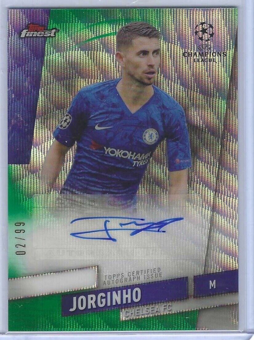 JORGINHO 2019-20 TOPPS FINEST UCL GREEN WAVE REFRACTOR AUTO #D 02/99