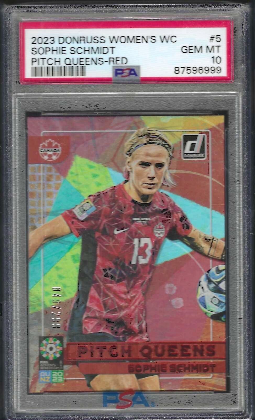 SOPHIE SCHMIDT 2023 PANINI DONRUSS PITCH QUEENS RED /299 PSA 10 GEM MINT POP 1/1