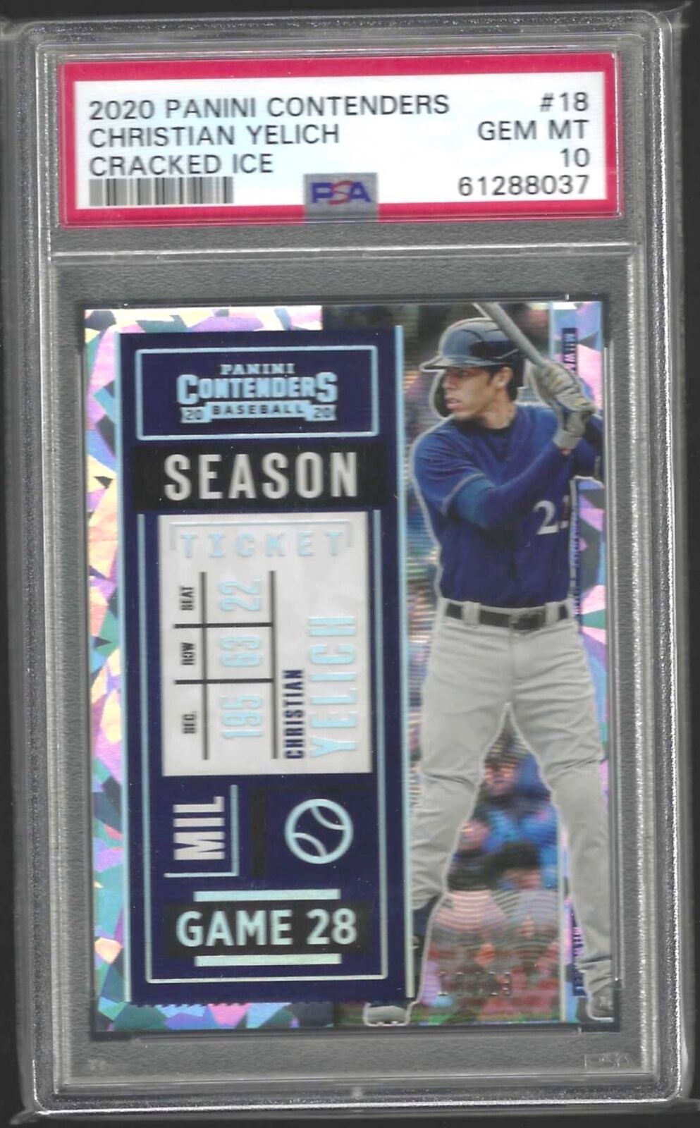 CHRISTIAN YELICH 2020 PANINI CONTENDERS CRACKED ICE /23 PSA 10 GEM MINT POP 1/1