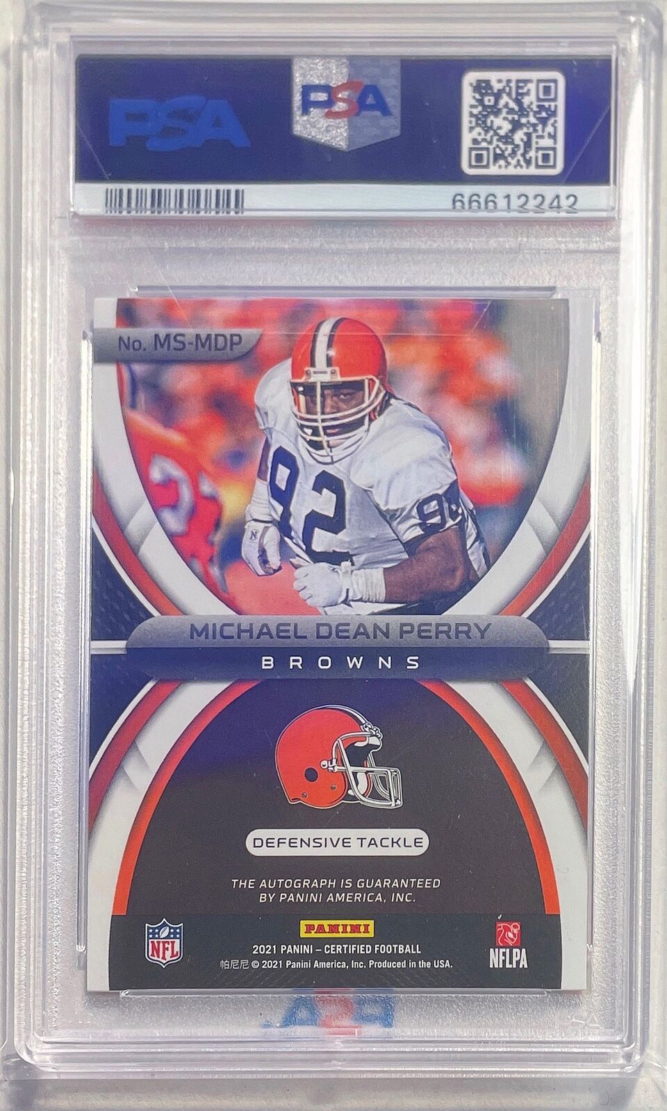 MICHAEL DEAN PERRY 2021 CERTIFIED MIRROR ORANGE AUTO #D 08/99 PSA 10 GEM POP 1/1