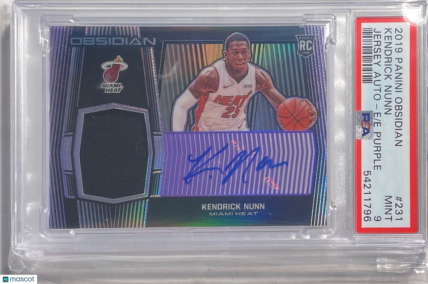 KENDRICK NUNN 2019 OBSIDIAN JERSEY AUTO PURPLE PRIZM RC #D /75 PSA 9 MINT POP 3