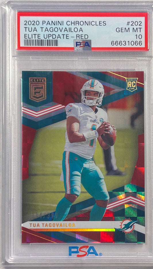 TUA TAGOVAILOA 2020 CHRONICLES ELITE UPDATE RED RC #D 104/399 PSA 10 GEM POP 2