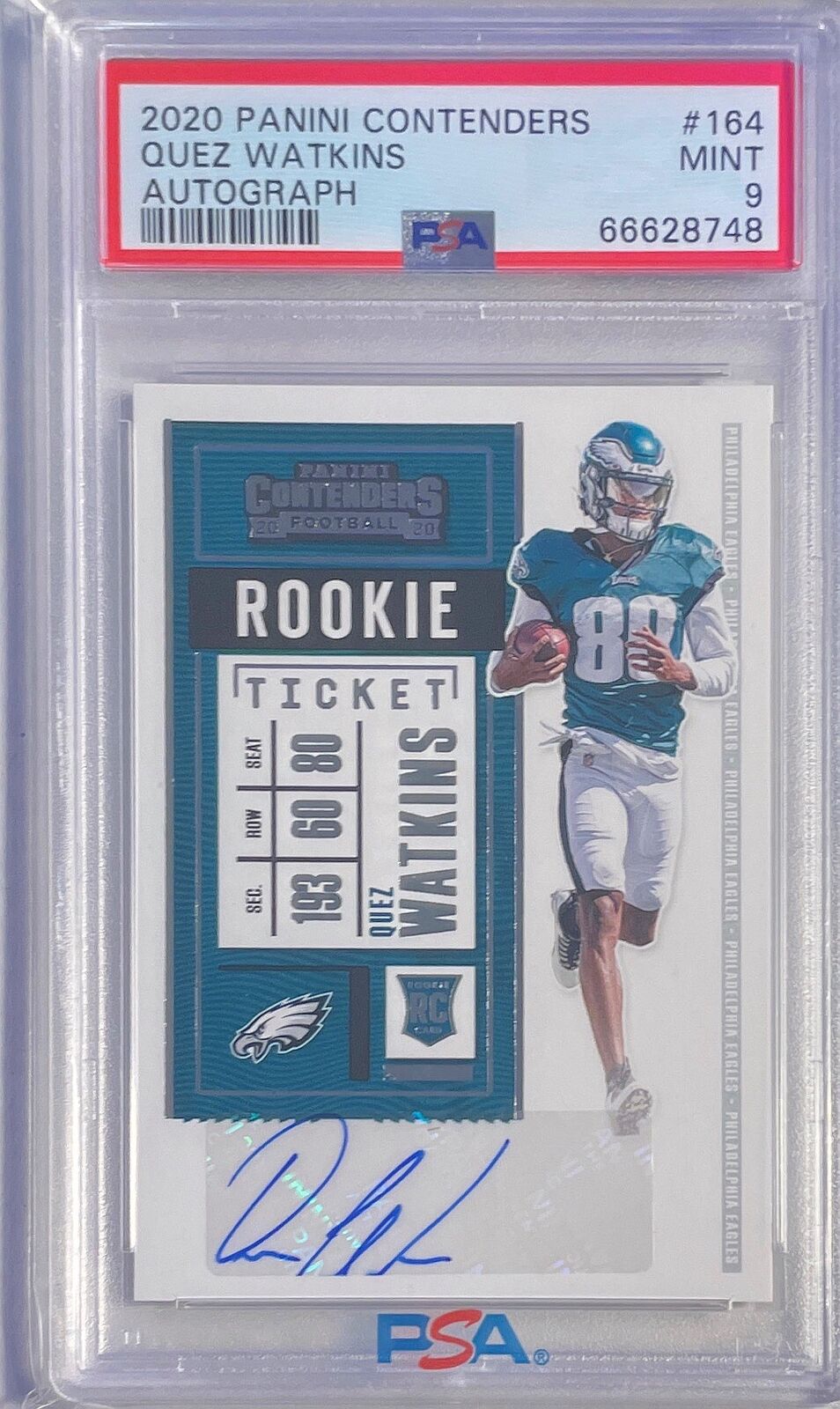 QUEZ WATKINS 2020 CONTENDERS ROOKIE TICKET AUTO RC #164 PSA 9 MINT POP 1/1
