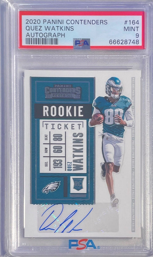 QUEZ WATKINS 2020 CONTENDERS ROOKIE TICKET AUTO RC #164 PSA 9 MINT POP 1/1