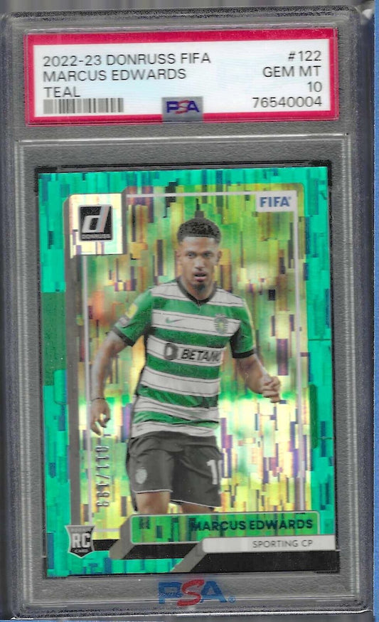 MARCUS EDWARDS 2022-23 PANINI DONRUSS TEAL ROOKIE RC /199 PSA 10 GEM MINT POP 2