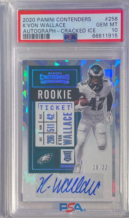 K'VON WALLACE 2020 CONTENDERS CRACKED ICE AUTO RC #D 18/22 PSA 10 GEM MT POP 1/1