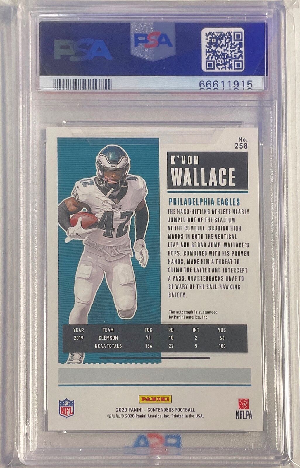 K'VON WALLACE 2020 CONTENDERS CRACKED ICE AUTO RC #D 18/22 PSA 10 GEM MT POP 1/1