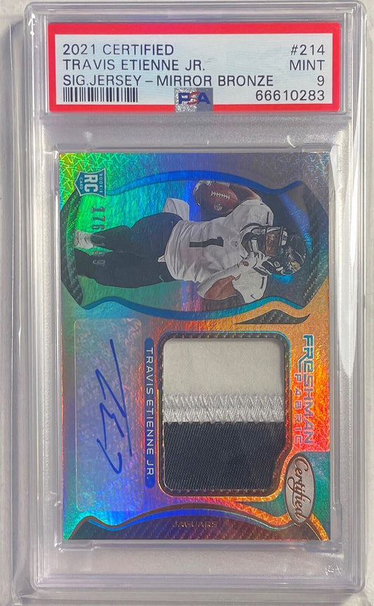 TRAVIS ETIENNE JR. 2021 CERTIFIED MIRROR BRONZE PATCH AUTO RC /199 PSA 9 POP 2