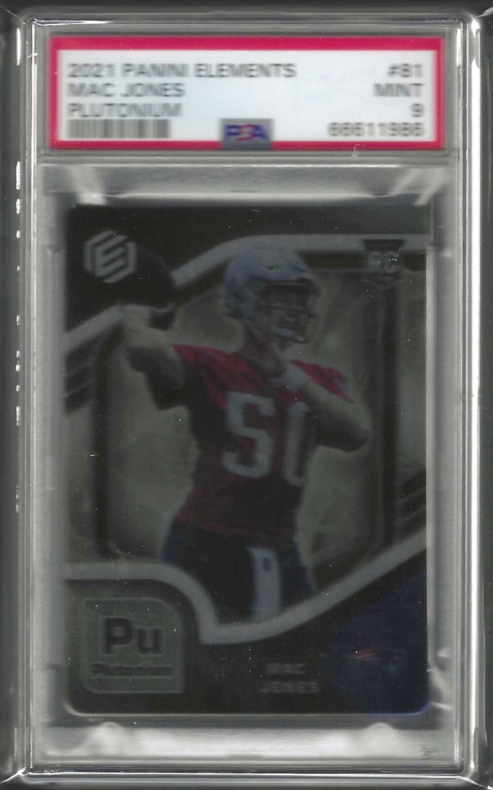 MAC JONES 2021 PANINI ELEMENTS PLUTONIUM ROOKIE RC #D 72/94 PSA 9 MINT POP 1/1