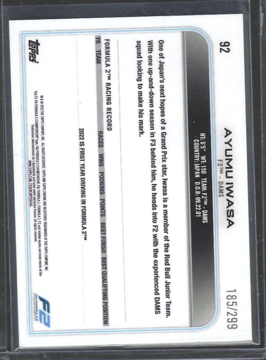 AYUMU IWASA 2022 TOPPS CHROME F1 SPECKLE REFRACTOR FUTURE STARS #D 185/299