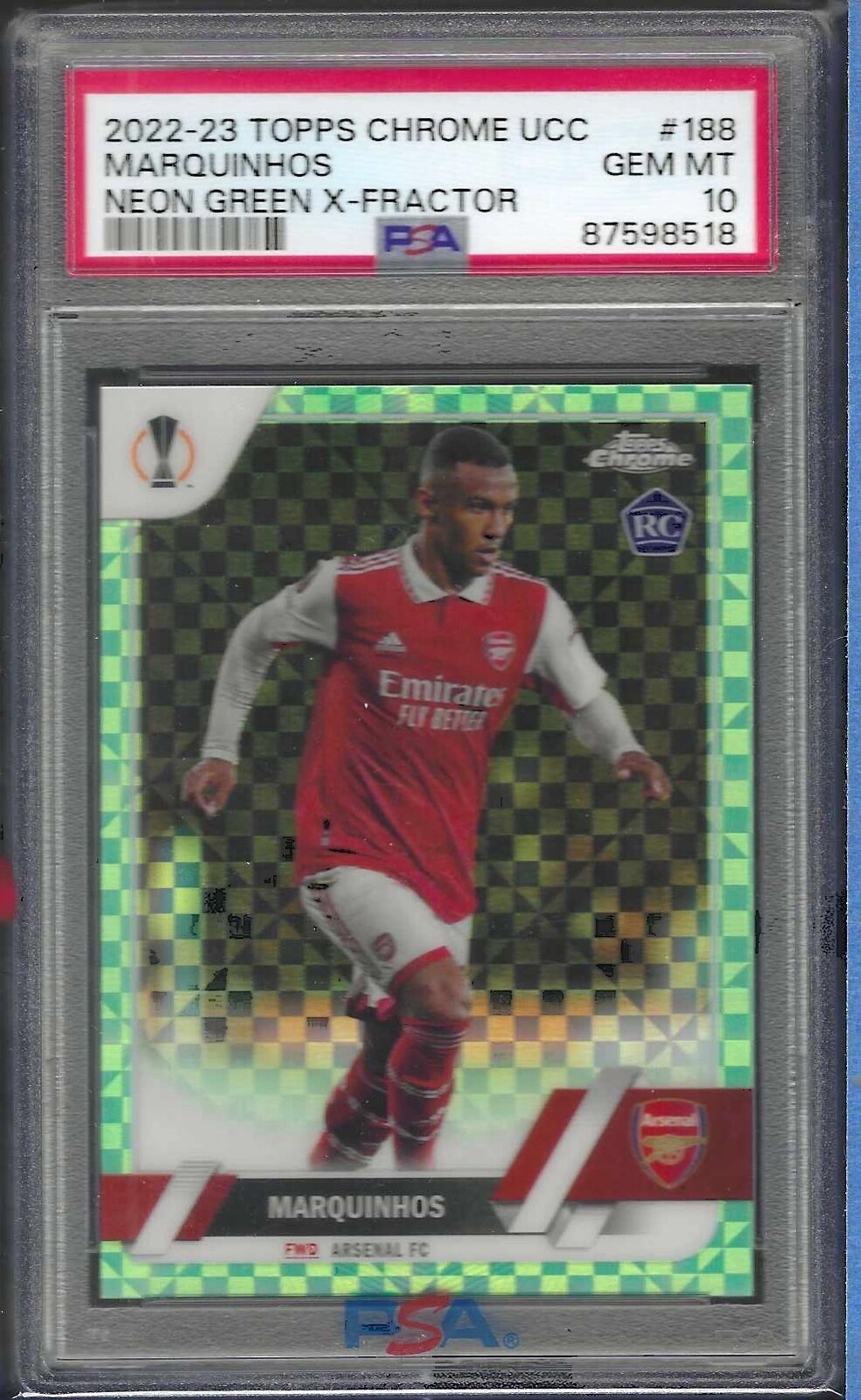 MARQUINHOS 2022-23 TOPPS CHROME GREEN X-FRACTOR REFRACTOR RC /399 PSA 10 POP 1/1