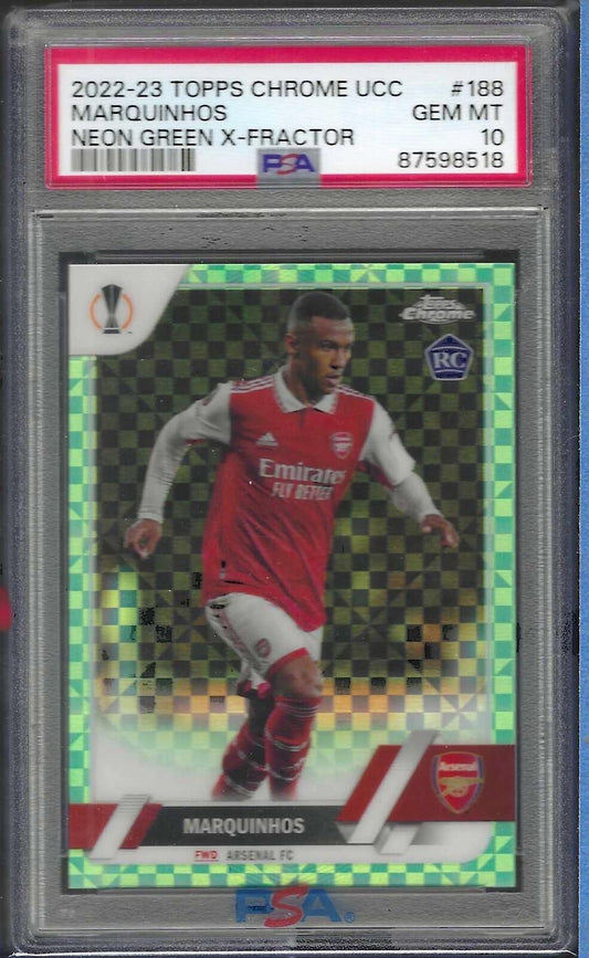 MARQUINHOS 2022-23 TOPPS CHROME GREEN X-FRACTOR REFRACTOR RC /399 PSA 10 POP 1/1