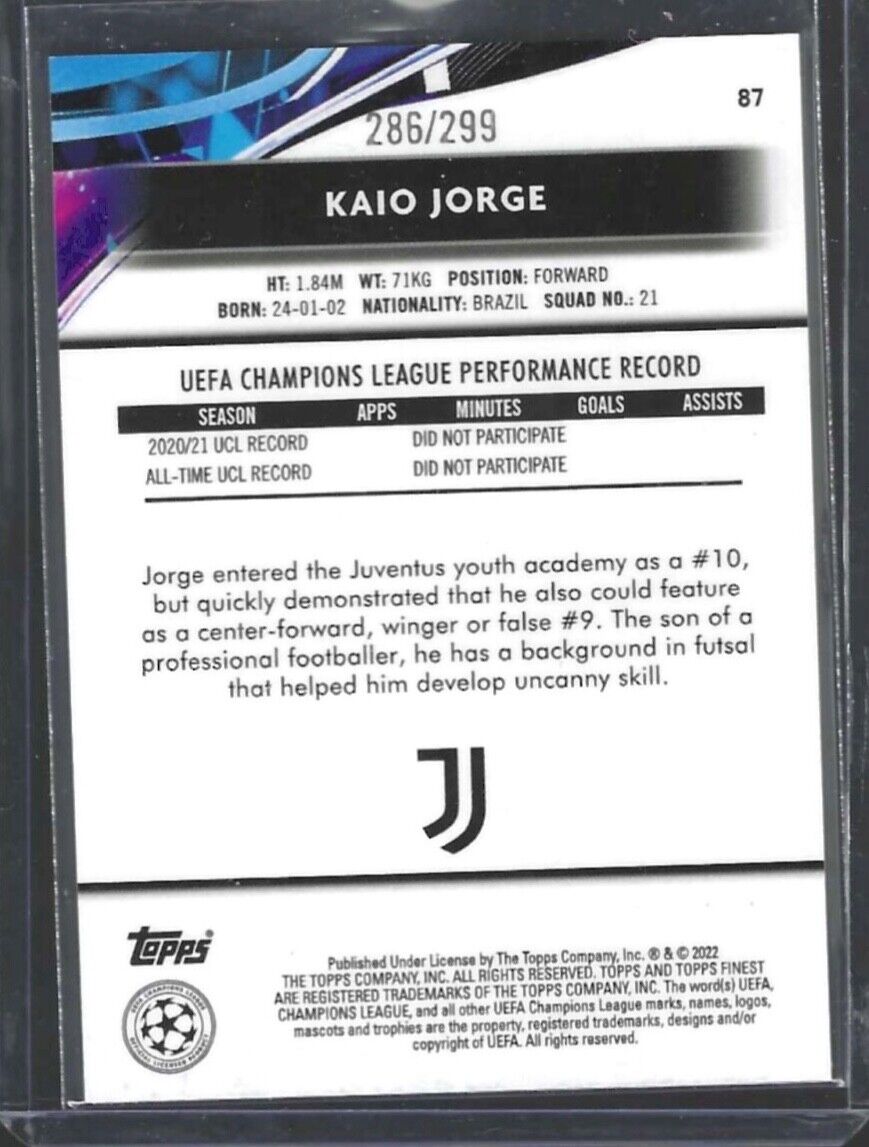 KAIO JORGE 2021-22 TOPPS FINEST PURPLE REFRACTOR ROOKIE RC #D 286/299