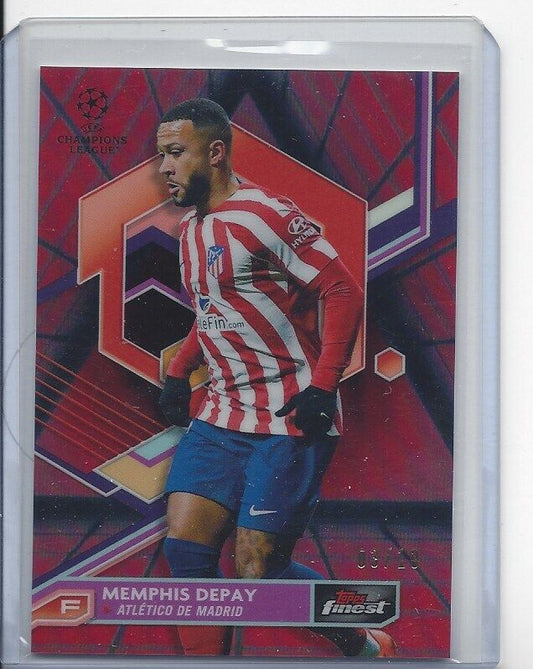 MEMPHIS DEPAY 2022-23 TOPPS FINEST UCL RED REFRACTOR #D 3/10