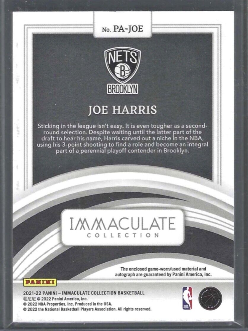JOE HARRIS 2021-22 PANINI IMMACULATE FIRST OFF THE LINE PATCH AUTO #D 05/12