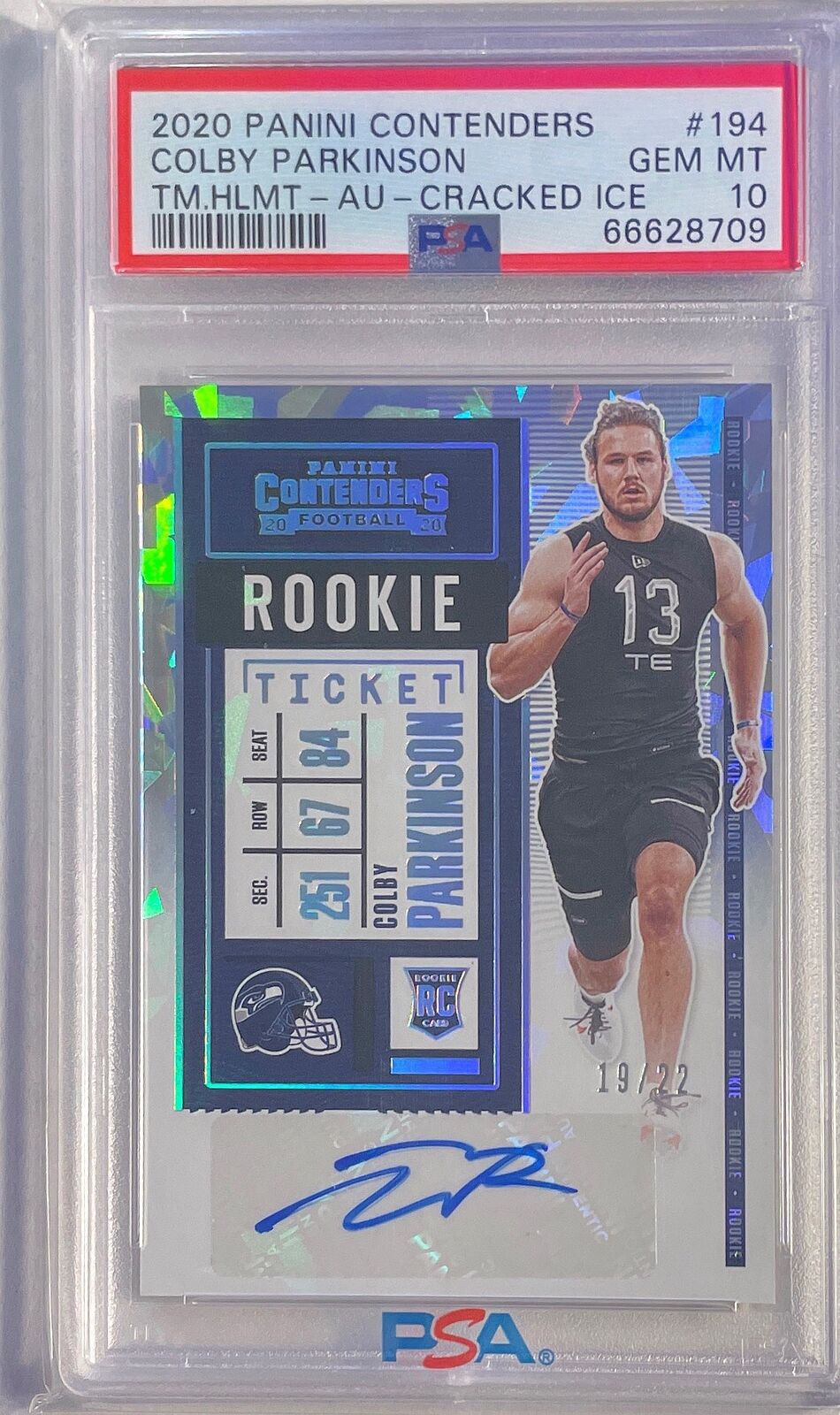 COLBY PARKINSON 2020 CONTENDERS CRACKED ICE AUTO RC #D 19/22 PSA 10 GEM POP 1/1