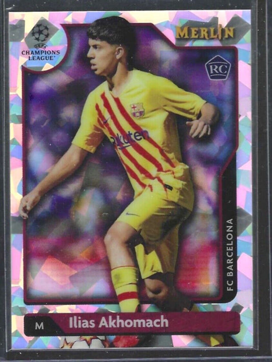ILIAS AKHOMACH 2021-22 TOPPS MERLIN ATOMIC ICE REFRACTOR ROOKIE RC #D 041/250