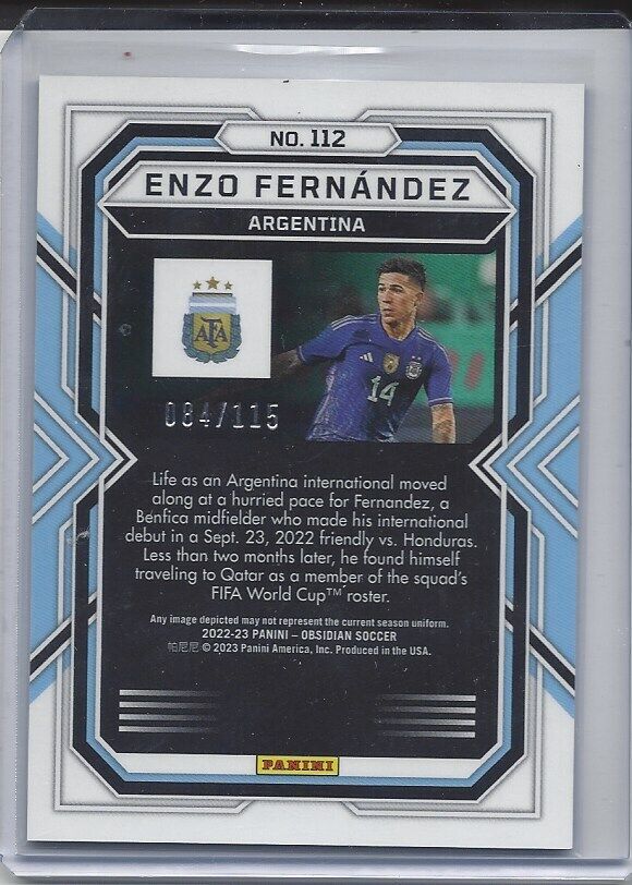 ENZO FERNANDEZ 2022-23 PANINI OBSIDIAN TRUE ROOKIE RC #D 84/115