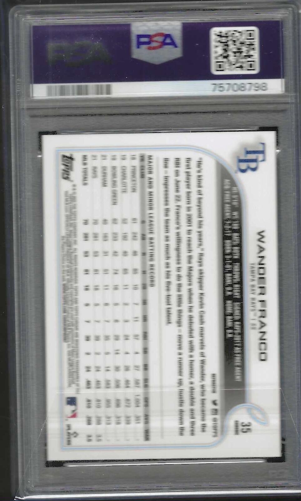 WANDER FRANCO 2022 TOPPS CHROME SEPIA REFRACTOR ROOKIE RC #35 PSA 10 GEM MINT