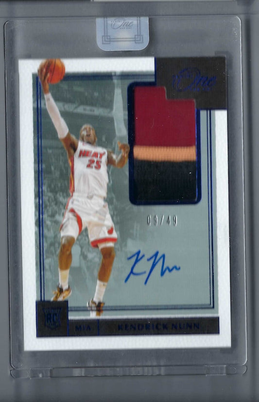 KENDRICK NUNN 2019-20 PANINI SELECT ONE AND ONE RPA BLUE PATCH AUTO RC #D 09/49