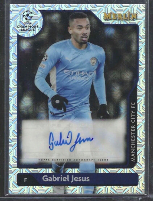GABRIEL JESUS 2021-22 TOPPS MERLIN UEFA SILVER MOJO REFRACTOR AUTO #D 78/99