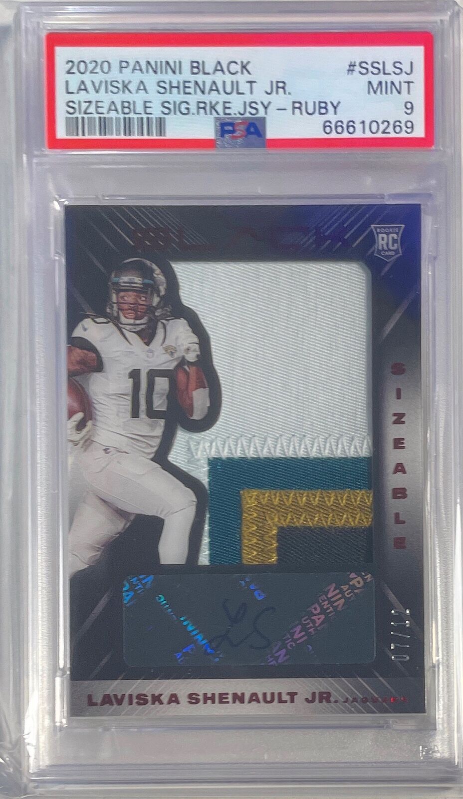 LAVISKA SHENAULT JR 2020 BLACK FOTL 4 COLOR PATCH AUTO RC /12 PSA 9 MINT POP 1/1