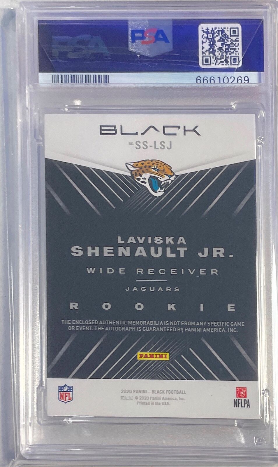 LAVISKA SHENAULT JR 2020 BLACK FOTL 4 COLOR PATCH AUTO RC /12 PSA 9 MINT POP 1/1