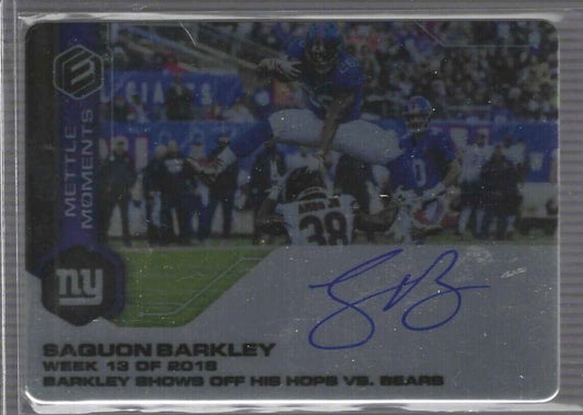 SAQUON BARKLEY 2019 PANINI ELEMENTS METTLE MOMENTS METAL ON CARD AUTO #D 2/15