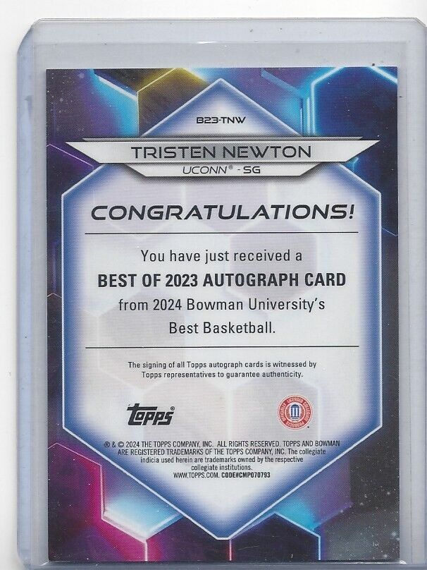 TRISTEN NEWTON 2023 BOWMAN'S BEST UNIVERSITY GOLD GEOMETRIC REFRACTOR AUTO /50