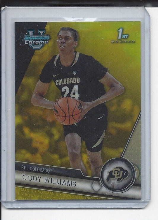 CODY WILLIAMS 2023-24 BOWMAN CHROME UNIVERSITY 1ST YELLOW REFRACTOR #D 27/75
