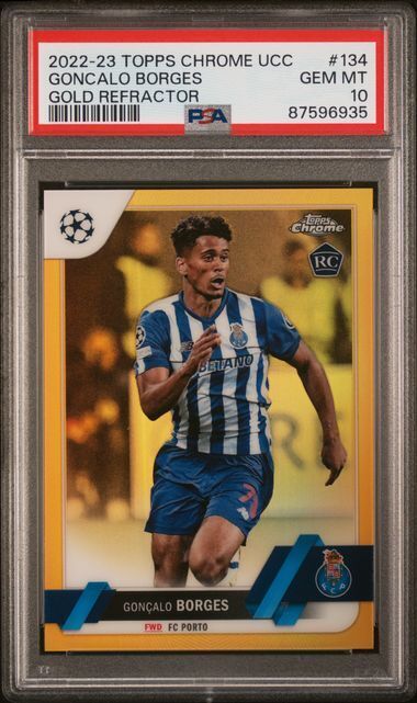 GONCALO BORGES 2022-23 TOPPS CHROME UCC GOLD REFRACTOR RC /50 PSA 10 GEM POP 1/1