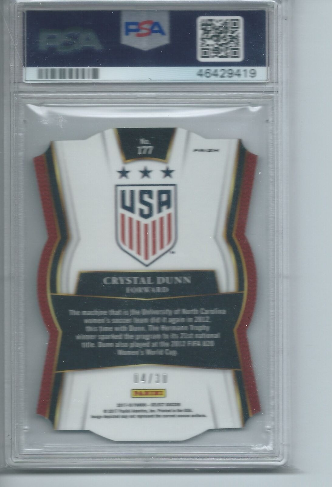 CRYSTAL DUNN 2017-18 PANINI SELECT TIE-DYE PRIZM DIE-CUT /30 PSA 9 MINT POP 1/1