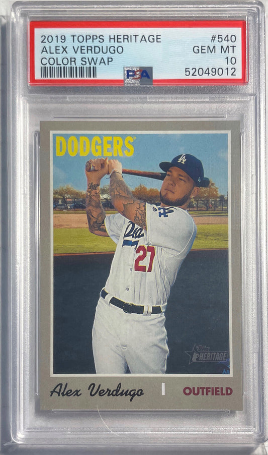 ALEX VERDUGO 2019 TOPPS HERITAGE COLOR SWAP SP #540 PSA 10 GEM MINT POP 3