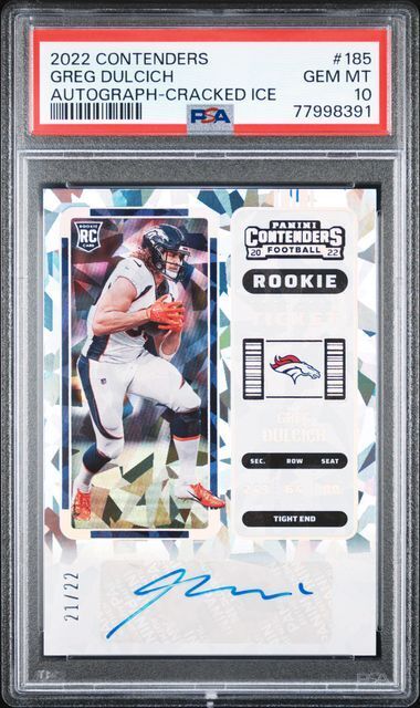 GREG DULCICH 2022 CONTENDERS CRACKED ICE ROOKIE TICKET AUTO RC /22 PSA 10 POP 1