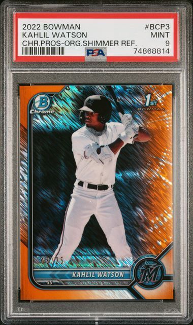 KAHLIL WATSON 2022 BOWMAN CHROME 1ST ORANGE SHIMMER REFRACTOR /25 PSA 9