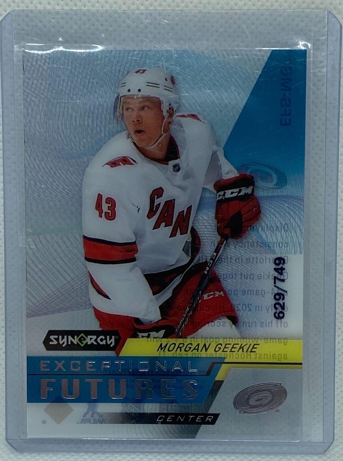 MORGAN GEEKIE 2020-21 UPPER DECK SYNERGY EXCEPTIONAL FUTURES RC #D 629/749