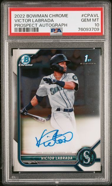 VICTOR LABRADA 2022 BOWMAN CHROME PROSPECT 1ST ON CARD AUTO PSA 10 GEM MINT