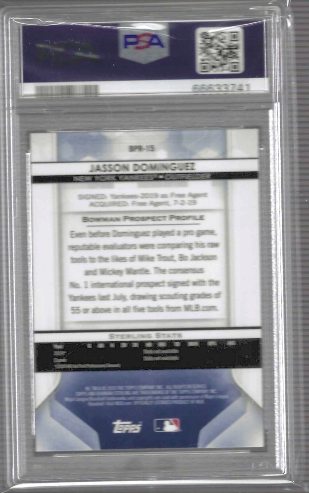 JASSON DOMINGUEZ 2020 BOWMAN STERLING PROSPECT #BPR-15 PSA 10 GEM MINT